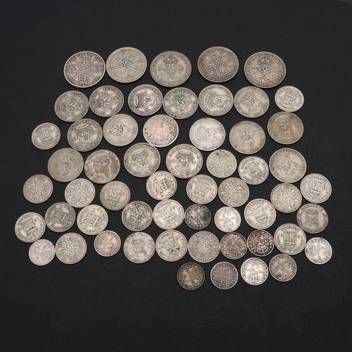 744 - A COLLECTION OF PRE-DECIMAL SILVER AND PART-SILVER COINAGE. Florins: 1887, 1929, 1933, 1940 (2), Shi... 