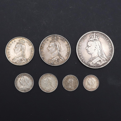 745 - A SMALL COLLECTION OF VICTORIAN SILVER COINAGE INCLUDING AN 1892 CROWN. Queen Victoria: Crown 1892, ... 