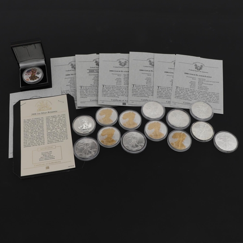 750 - A COLLECTION OF SILVER PROOF 1 OZ COINS. A collection of Silver coins: 2006 Britannia, 1 oz £2.00 co... 