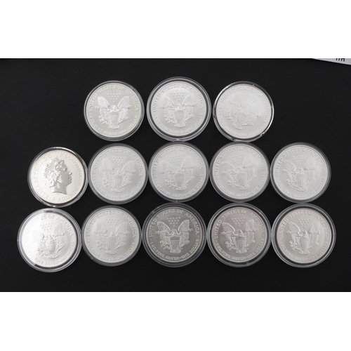 750 - A COLLECTION OF SILVER PROOF 1 OZ COINS. A collection of Silver coins: 2006 Britannia, 1 oz £2.00 co... 