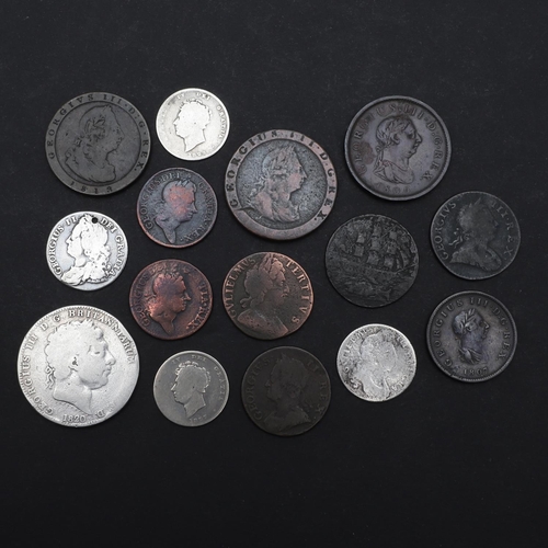 754 - A SMALL COLLECTION OF COINS, WILLIAM III AND LATER TO INCLUDE COPPER AND SILVER. A George III Crown ... 