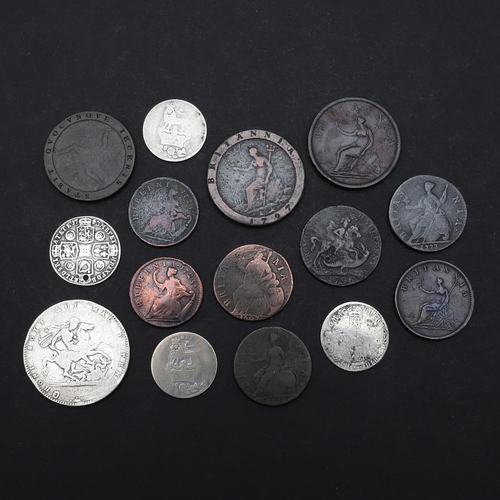 754 - A SMALL COLLECTION OF COINS, WILLIAM III AND LATER TO INCLUDE COPPER AND SILVER. A George III Crown ... 