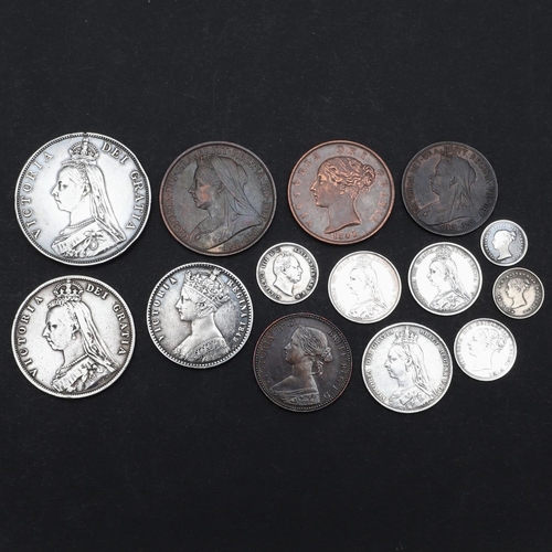 756 - A SMALL COLLECTION OF VICTORIAN COINS TO INCLUDE A DOUBLE FLORIN AND OTHERS. Queen Victoria, Double ... 