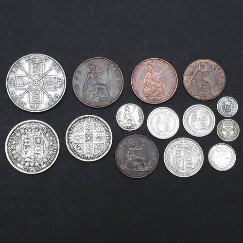 756 - A SMALL COLLECTION OF VICTORIAN COINS TO INCLUDE A DOUBLE FLORIN AND OTHERS. Queen Victoria, Double ... 