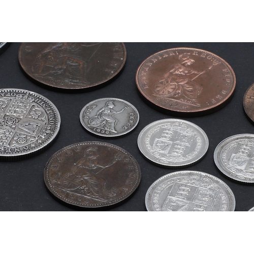 756 - A SMALL COLLECTION OF VICTORIAN COINS TO INCLUDE A DOUBLE FLORIN AND OTHERS. Queen Victoria, Double ... 