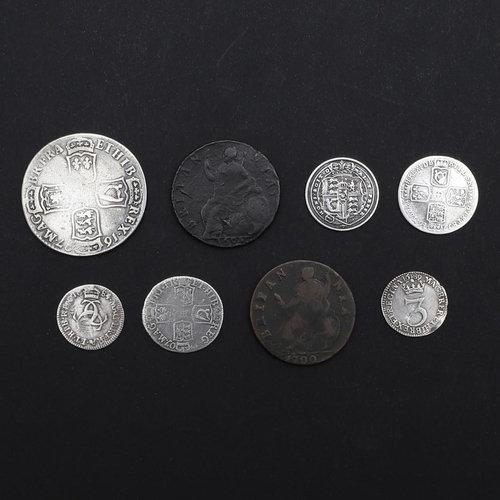 760 - A SMALL COLLECTION OF COINS TO INCLUDE WILLIAM AND MARY AND OTHER EARLY MILLED COINS. A Charles II M... 