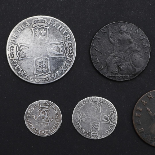 760 - A SMALL COLLECTION OF COINS TO INCLUDE WILLIAM AND MARY AND OTHER EARLY MILLED COINS. A Charles II M... 