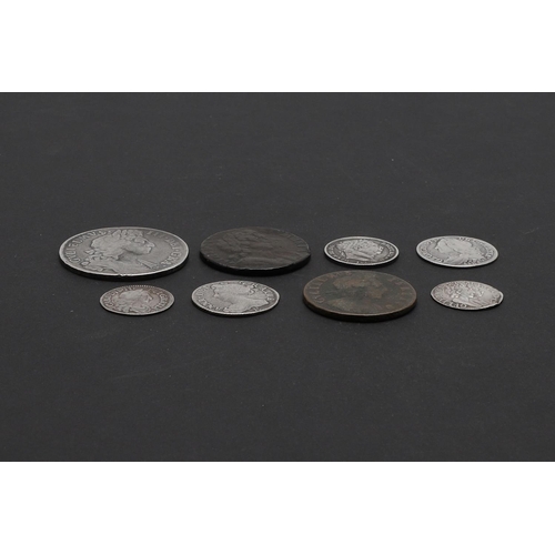 760 - A SMALL COLLECTION OF COINS TO INCLUDE WILLIAM AND MARY AND OTHER EARLY MILLED COINS. A Charles II M... 