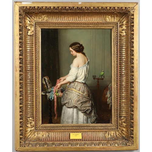 101 - ADOLPHE HENRI DUBASTY (1814-1883). SELECTING SILKS. Signed and dated `Dubasty 1856`, oil on panel
31... 