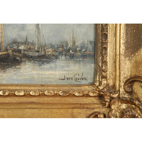 104 - HERMANUS KOEKKOEK THE YOUNGER (1836-1909). DUTCH HARBOUR SCENE. Signed `J Van Couver` (the artist's ... 