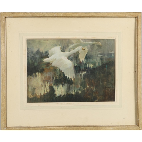 117 - CHARLES WALTER SIMPSON (1885-1971). SWANS. (d) Mixed media on card or paper
25 x 35cm.  *Condition: ... 