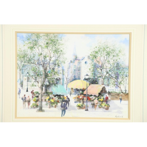 128 - JORGE AGUILAR-AGON (1936-2020). TOWN MARKET. (d) Signed `Aguilar A`, watercolour and bodycolour
30 x... 