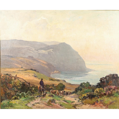 140 - ALEXANDER CARRUTHERS GOULD (1870-1948). DROVING SHEEP NEAR LYNMOUTH, NORTH DEVON. Signed, indistinct... 