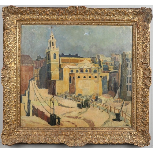 142 - JO JONES (1894-1989). ST STEPHENS WALBROOK, LONDON, AND THE MITHRAS SITE. (d) Signed, oil on canvas
... 