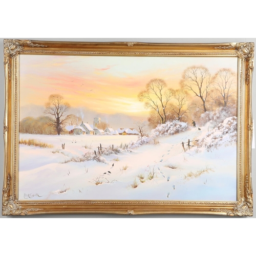 151 - PETER COSSLETT (1927-2012). A MIDWINTER TWILIGHT. (d) Signed, oil on canvas
49.5 x 75cm.  *Condition... 