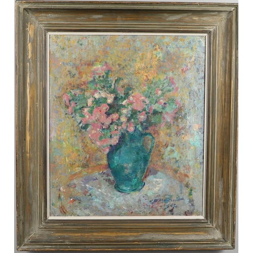 154 - JAMES BOLIVAR MANSON (1879-1945). FLOWERS IN A GREEN JUG. Signed and dated 1942, oil on canvas
58.5 ... 