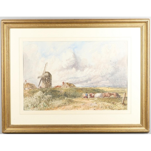 36 - JAMES PRICE (FL.1842-1876). HERDING CATTLE NEAR A WINDMILL. Signed, watercolour and pencil
46 x 69cm... 