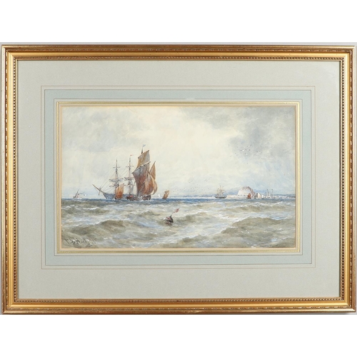 38 - THOMAS BUSH HARDY (1842-1897). VESSELS IN COASTAL WATERS (OFF CALSHOT CASTLE?) Signed and dated 95, ... 