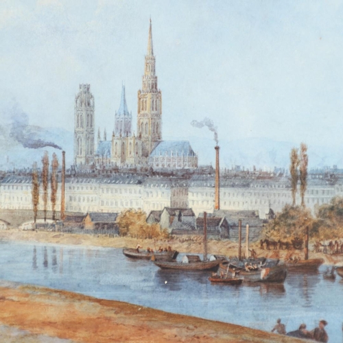 44 - RUDOLF RITTER VON ALT (1812-1905). Follower of. A SCENE OF ROUEN, FROM ACROSS THE SEINE. Watercolour... 