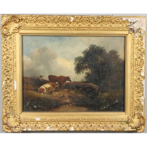 74 - JOHN DEARMAN (FL.1824-1857). Attributed to. A BOY TENDING CATTLE BY A DUCK POND. Oil on canvas
29.5 ... 