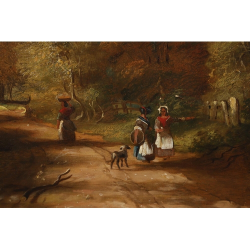 79 - JOHN WARKUP SWIFT (1815-1869). Follower of. FIGURES ON A COUNTRY ROAD, A CITY BEYOND (NEWCASTLE UPON... 