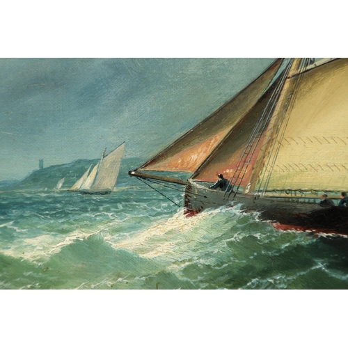 85 - WILLIAM BROOME (1838-1892). A PILOT CUTTER AND A SCHOONER IN A SWELL, WITH A BARQUE BEING ASSISTED B... 