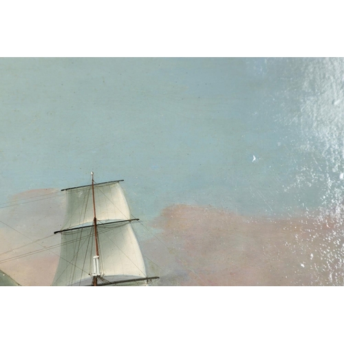 87 - LAI SUNG (FL.1850-1885). His circle. A CLIPPER UNDER FULL SAIL, FLYING THE RED ENSIGN, IN COASTAL WA... 