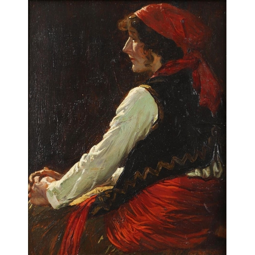 88 - ROBERT MARSH BROWN (1886-1923). PORTRAIT OF LYDIA JESSE DANIELS. Seated, long half length, dressed a... 