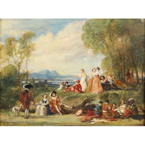 89 - ROBERT TREWICK BONE (1790-1840). A MUSICAL PARTY IN A PARK LANDSCAPE. Signed and dated 1822 verso, o... 