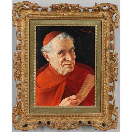 97 - OTTO EICHINGER (1922-2004). THE CARDINAL'S LETTER. Signed and inscribed `Wien`, oil on board
25 x 18... 