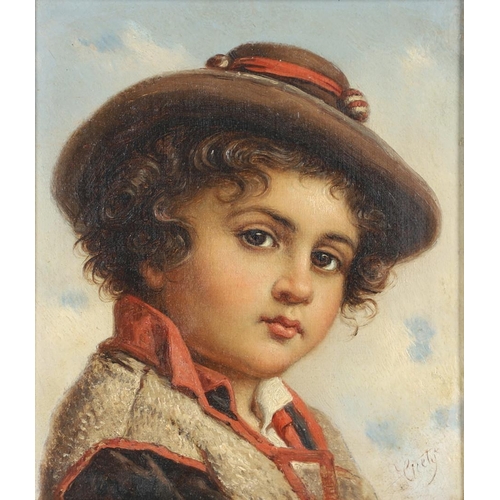 98 - *** CRETY (FL.C.1880-1920). PEASANT BOY; PEASANT GIRL. A pair, both signed, oil on canvas
Each 17.25... 