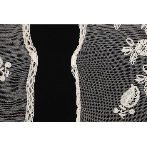 537 - QUEEN VICTORIA INTEREST - HONITON LACE BERTHA. A 19thc Honiton lace bertha, mounted on a piece of bl... 