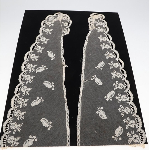 537 - QUEEN VICTORIA INTEREST - HONITON LACE BERTHA. A 19thc Honiton lace bertha, mounted on a piece of bl... 