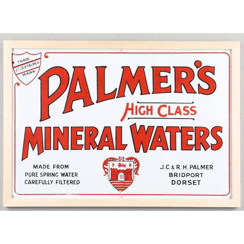 547 - VINTAGE ENAMEL ADVERTISING SIGN - PALMERS MINERAL WATERS, BRIDPORT. A rectangular enamel sign for 'P... 