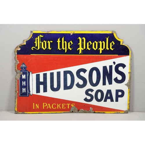 548 - VINTAGE ENAMEL ADVERTISING SIGN - HUDSON'S SOAP. A large enamel sign for 'For the People Hudson's So... 