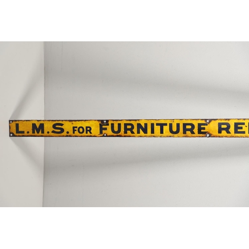 549 - VINTAGE ENAMEL ADVERTISING SIGN - L.M.S RAILWAY SIGN. An unusual long thin enamel sign, for 'L.M.S f... 