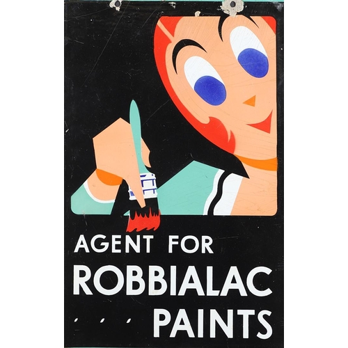 551 - VINTAGE ENAMEL ADVERTISING SIGN - ROBBIALAC PAINTS. A double sided enamel pictorial sign, 'Agent for... 