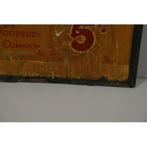 553 - VINTAGE PAINTED ADVERTISING SIGN - WEYMOUTH , BUDLEIGH & EXMOUTH TOUR SIGN. A double sided painted w... 