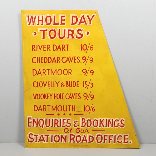 554 - VINTAGE METAL ADVERTISING SIGN - WHOLE DAY TOURS, SOMERSET, DEVON & CORNWALL. A painted metal sign, ... 