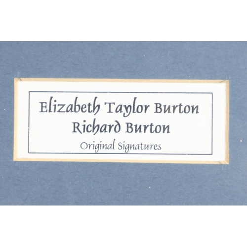 556 - FILM STAR FRAMED AUTOGRAPHS - RICHARD BURTON & ELIZABETH TAYLOR. A piece of paper signed in ink, 'To... 