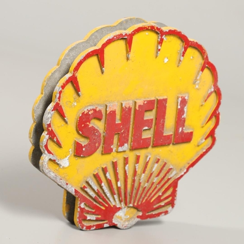 557 - AUTOMOBILIA - SHELL VINTAGE ADVERTISING SIGN. A double sided painted metal sign, made for Shell. Wit... 