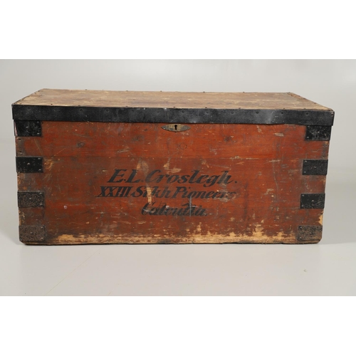 570 - INDIAN MILITARY INTEREST - TRAVELLING TRUNK, 23 SIKH PIONEERS. A large wooden and metal bound trunk,... 