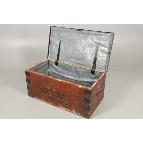 570 - INDIAN MILITARY INTEREST - TRAVELLING TRUNK, 23 SIKH PIONEERS. A large wooden and metal bound trunk,... 