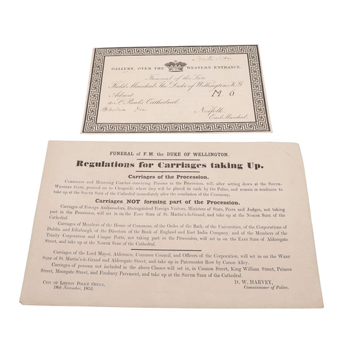 571 - DUKE OF WELLINGTON - FUNERAL TICKET 1852 & REGULATIONS FOR CARRIAGES. A ticket for the Funeral of th... 