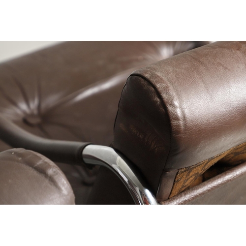 658 - PIEFF - PAIR OF DESIGNER LEATHER ARMCHAIRS DESIGNED BY TIM BATES. A pair of brown leather armchairs ... 