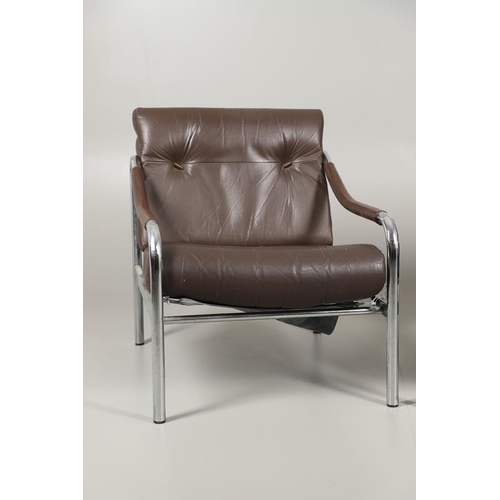 658 - PIEFF - PAIR OF DESIGNER LEATHER ARMCHAIRS DESIGNED BY TIM BATES. A pair of brown leather armchairs ... 