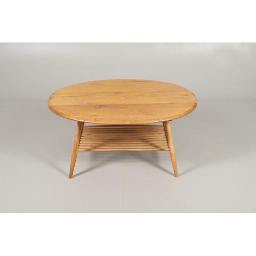 663 - ERCOL VINTAGE SUPPER TABLE & ERCOL DROP FLAP TROLLEY. The light elm and beech supper table with an o... 