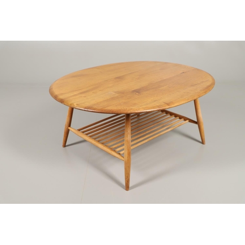 663 - ERCOL VINTAGE SUPPER TABLE & ERCOL DROP FLAP TROLLEY. The light elm and beech supper table with an o... 