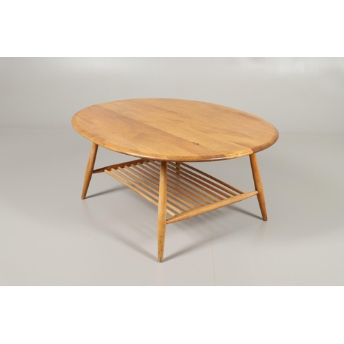 663 - ERCOL VINTAGE SUPPER TABLE & ERCOL DROP FLAP TROLLEY. The light elm and beech supper table with an o... 