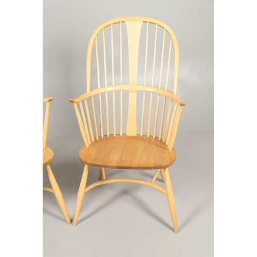 664 - PAIR OF ERCOL WINDSOR 'CHAIRMAKER' CHAIRS. A pair of light elm and beech windsor chairs with turned ... 